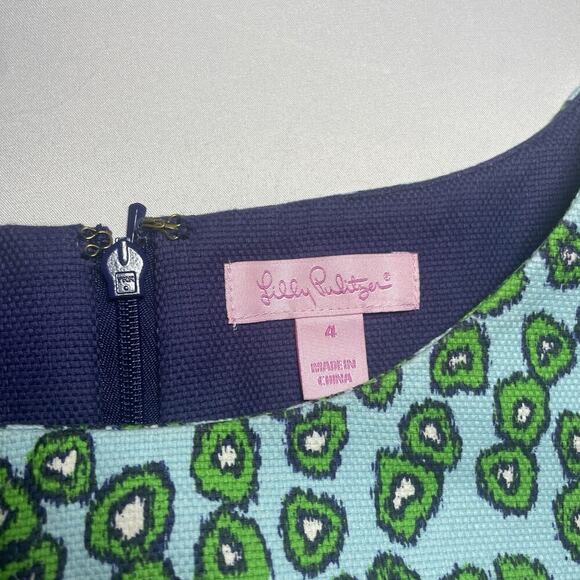 Lilly Pulitzer Sleeveless Shift Dress 4 S Green Navy Tassel Rope Animal Print - Picture 2 of 8